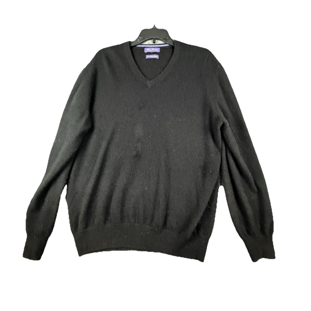 Alan Flusser Men's Sweater Black V-Neck Cotton Cashmere‎ Medium